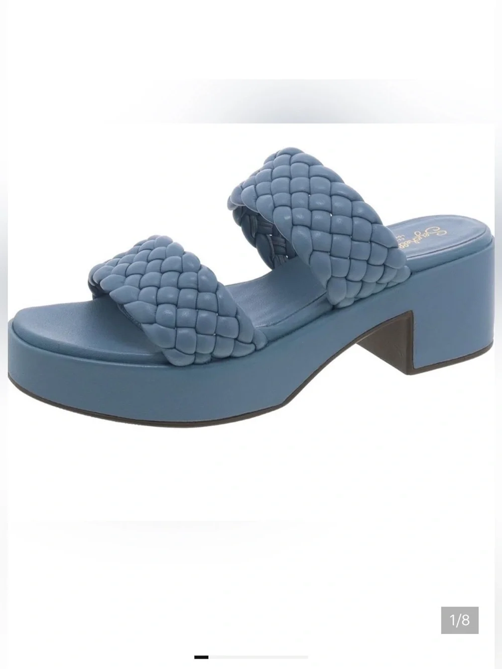 Seychelles blue braided leather heeled slip on sandals new in box 10 m